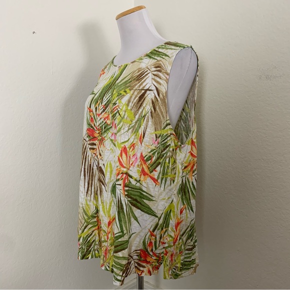 J. Jill Love Linen Popover Tropical Floral Sleeveless Top Women’s L Linen Palm - Picture 9 of 17